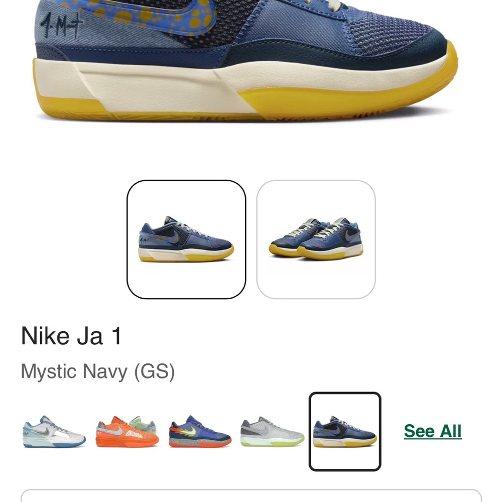 Nike Ja 1  girls bball sneakers
Mystic Navy (GS) size 2Y